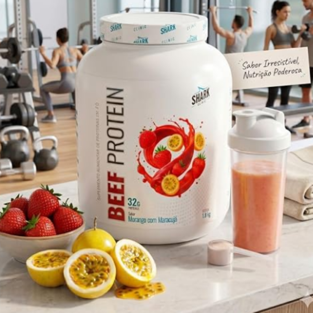 BEEF PROTEIN SHARK MORANGO COM MARACUJÁ 900 GRAMAS