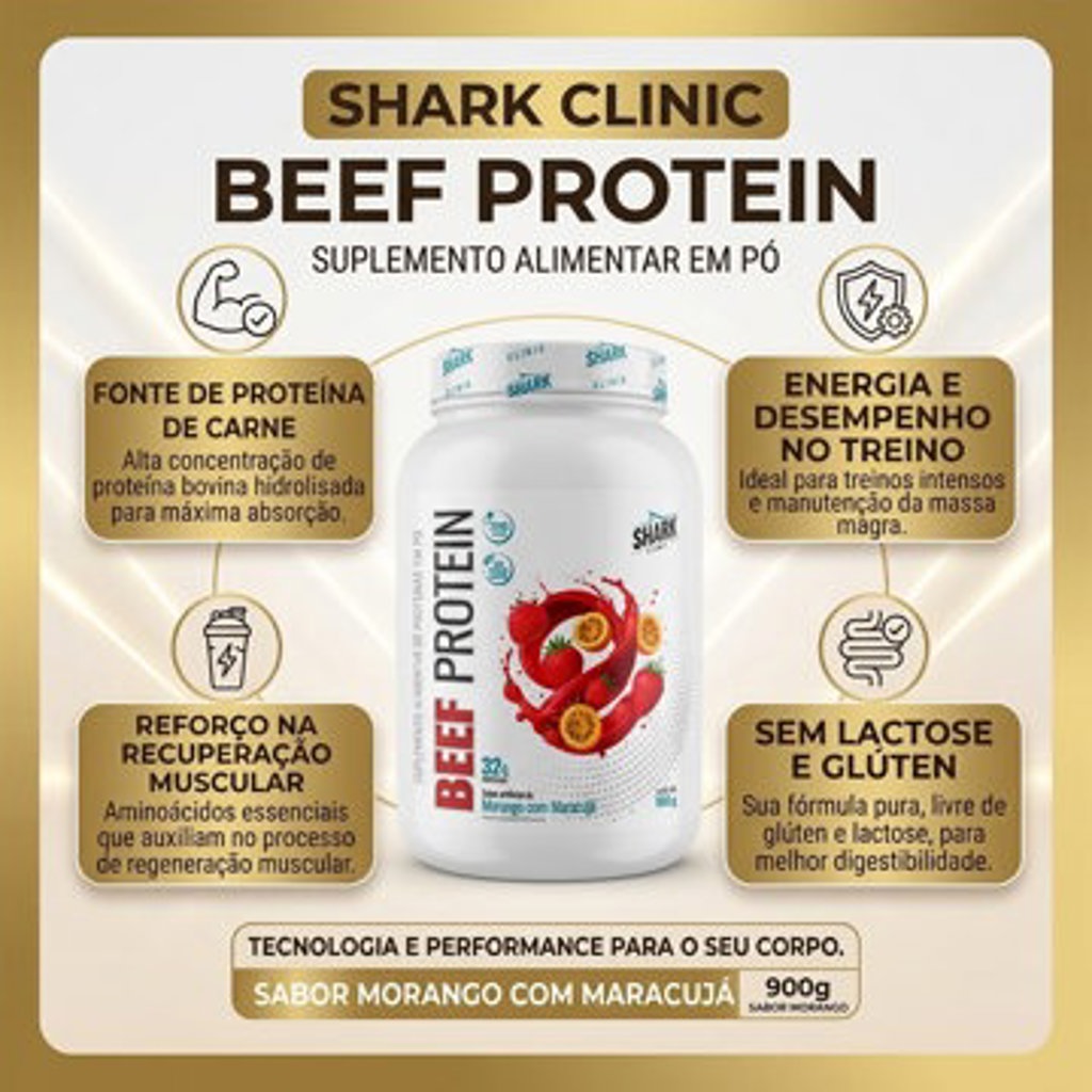 BEEF PROTEIN SHARK MORANGO COM MARACUJÁ 900 GRAMAS