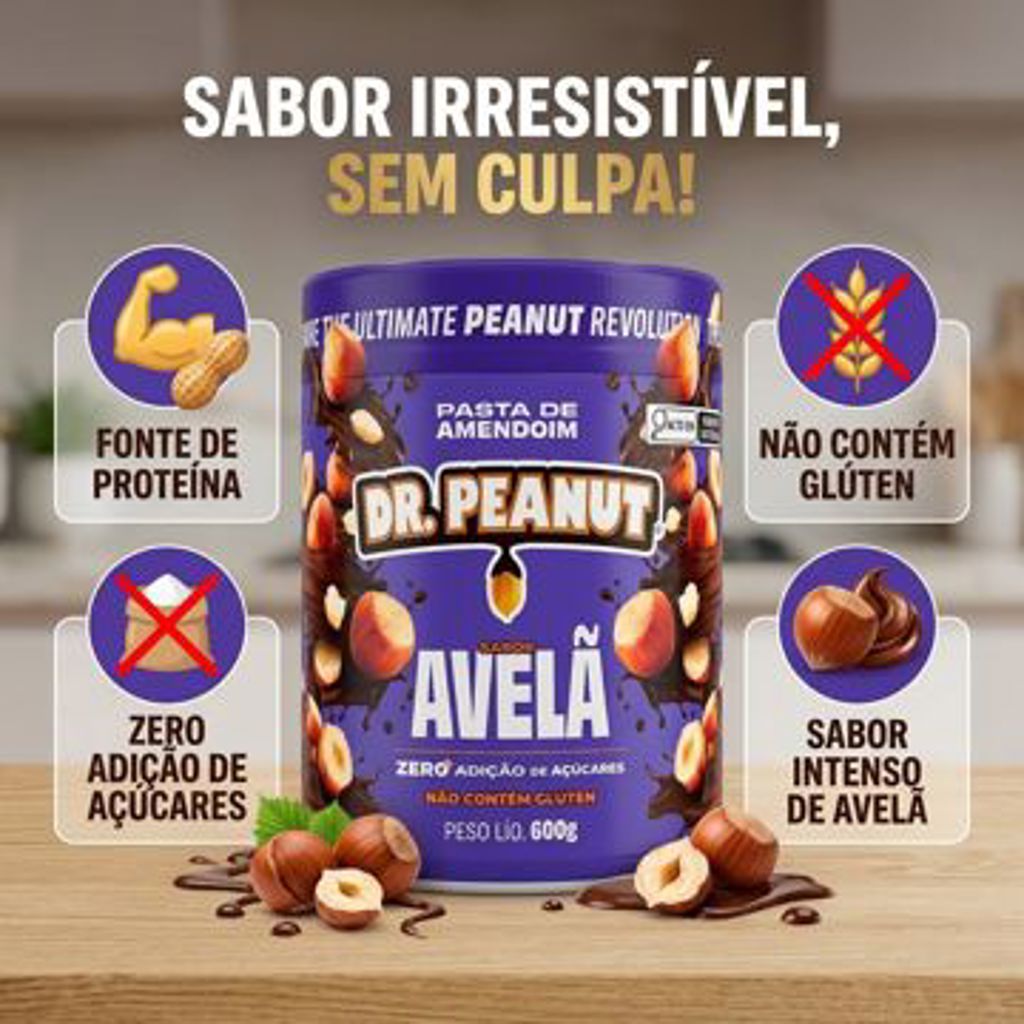 PASTA DE AMENDOIM DR PEANUT AVELÃ 600 GRAMAS