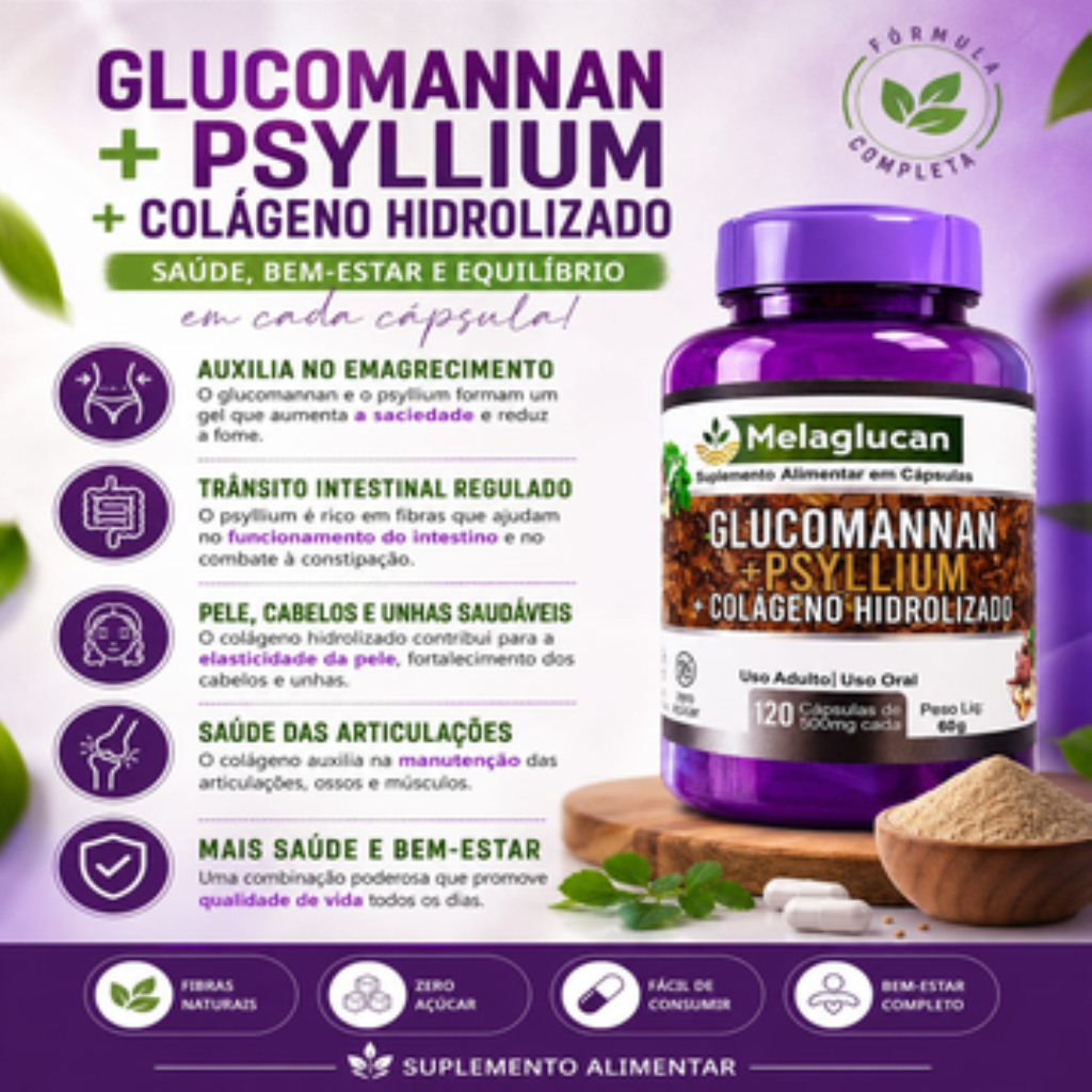 GLUCOMANNAN +PSYLLIUM + COLAGENO HIDROLIZADO MELAGLUCAN 120 CAPSULAS