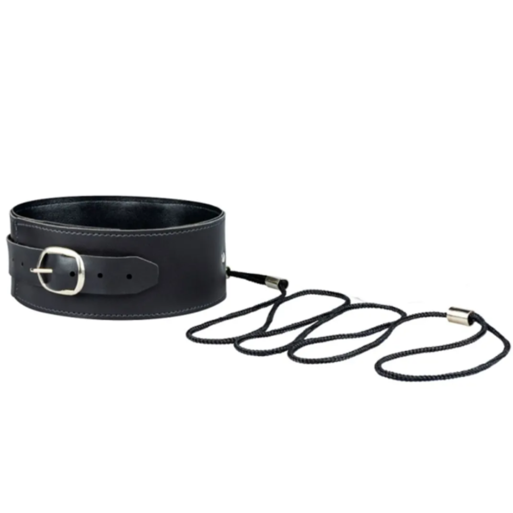 COLEIRA DE COURO COM GUIA (PB334) PRETO - PAU BRASIL