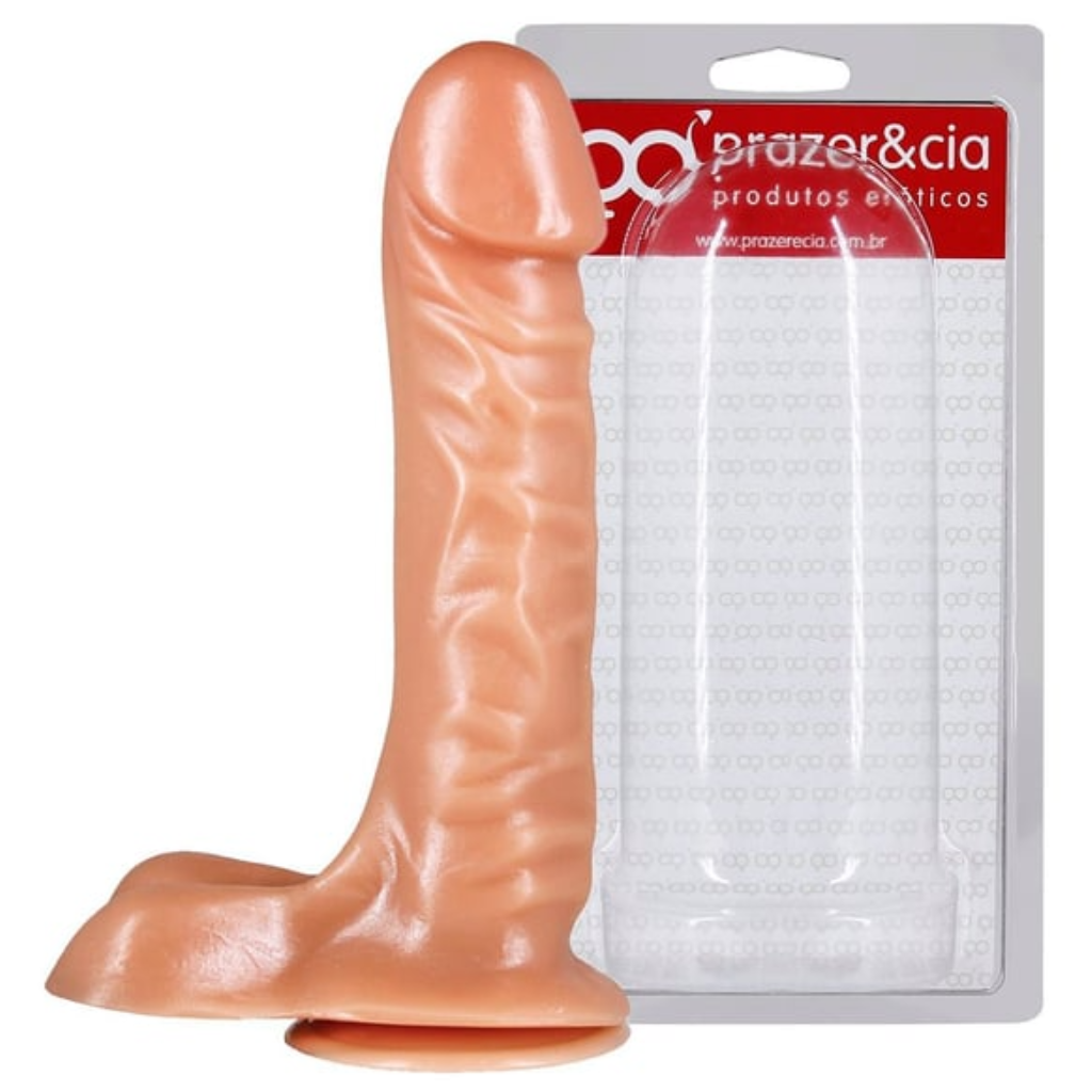 PRÓTESE COM ESCROTO E VENTOSA 20,5X4,7 CM (R8SBSVBG) BEGE - PRAZER E CIA