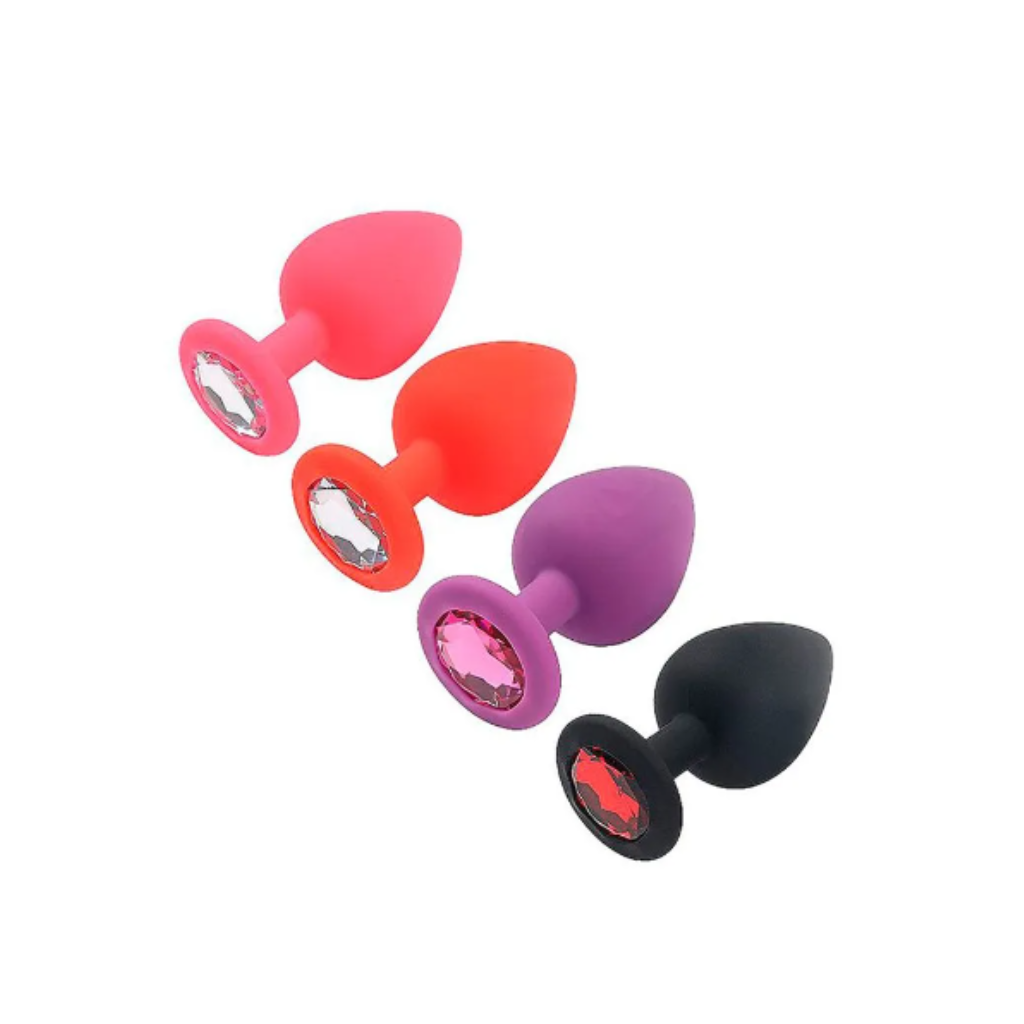 PLUGUE ANAL DE SILICONE COM PEDRA CRISTAL (CÓD.:7202) CORES DIVERSAS TAMANHO P - SEXY IMPORT