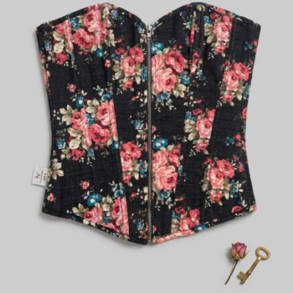 CORSELET ESTAMPA FLORAL COM ZÍPER - IMPORTADO