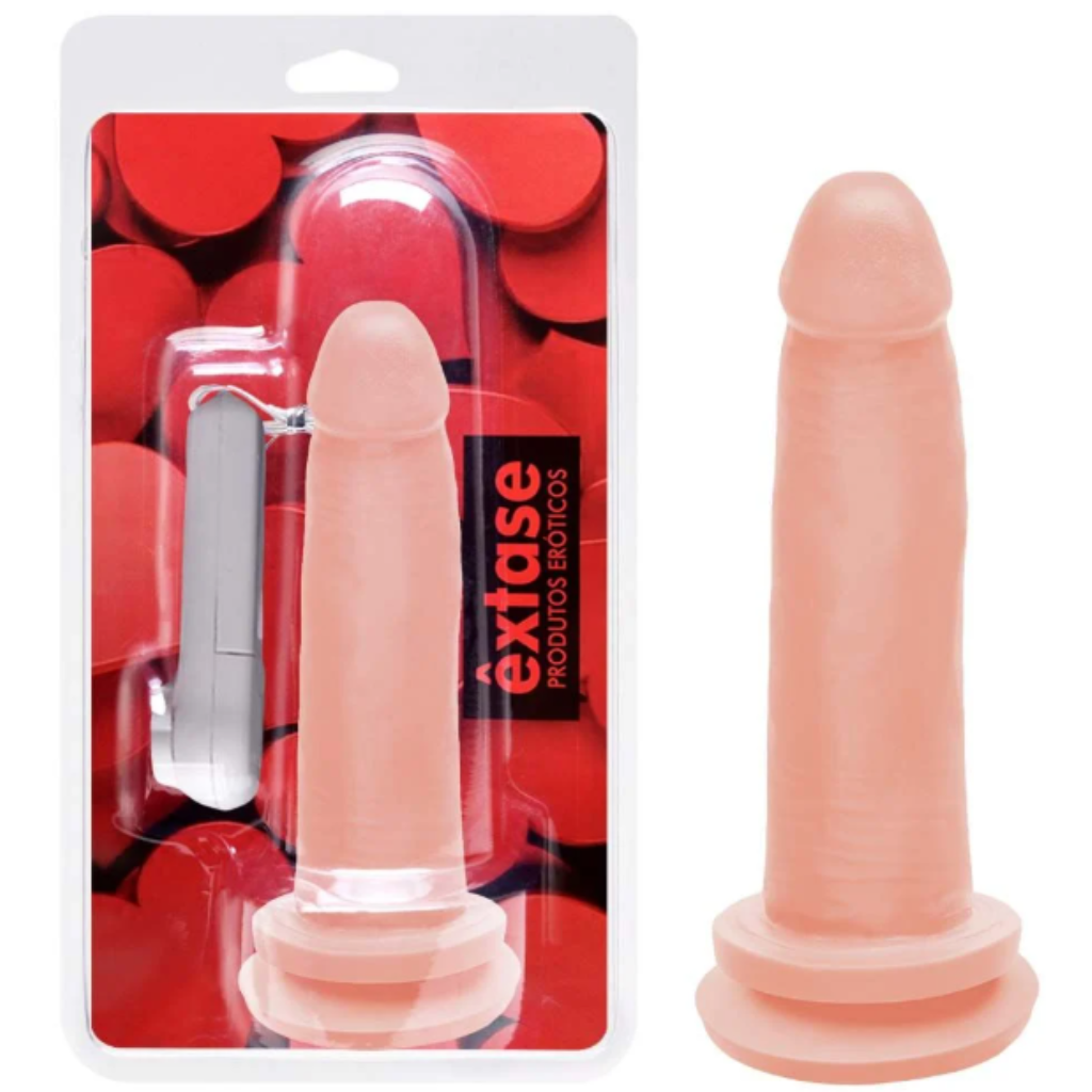 PRÓTESE COM VIBRO E VENTOSA 14,8 X 3,6CM (VVN11) NATURAL - ÊXTASE PRODUTOS ERÓTICOS