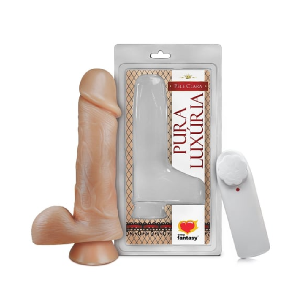 PÊNIS C/ ESCROTO VIBRO E VENTOSA 18X4,4 CM (PV026) BEGE - SEXY FANTASY