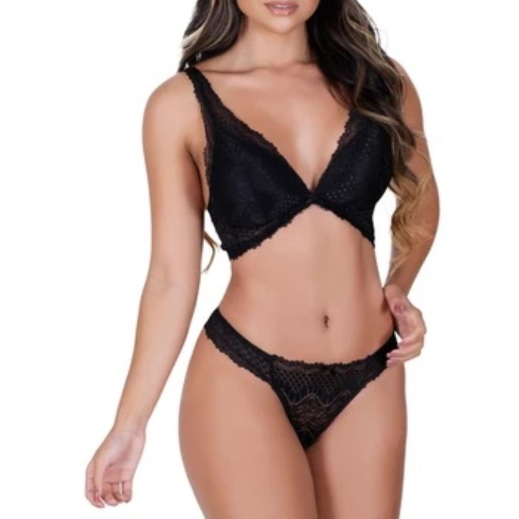 CONJUNTO VEL EM RENDA COM BOJO (VF51) PRETO - VELLFER