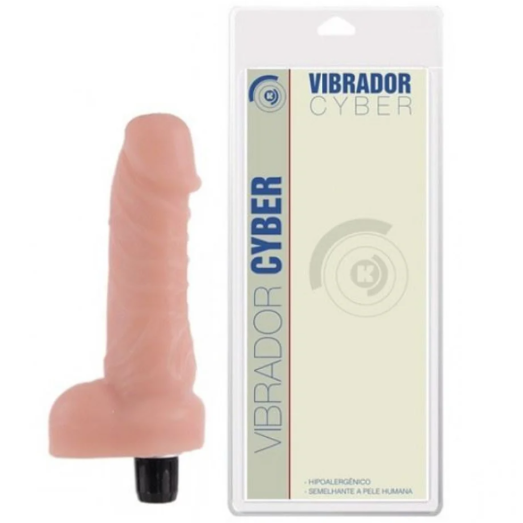 PRÓTESE CYBER SKIN COM VIBRAÇÃO E ESCROTO 15X3,5CM (KT305) BEGE - K GEL