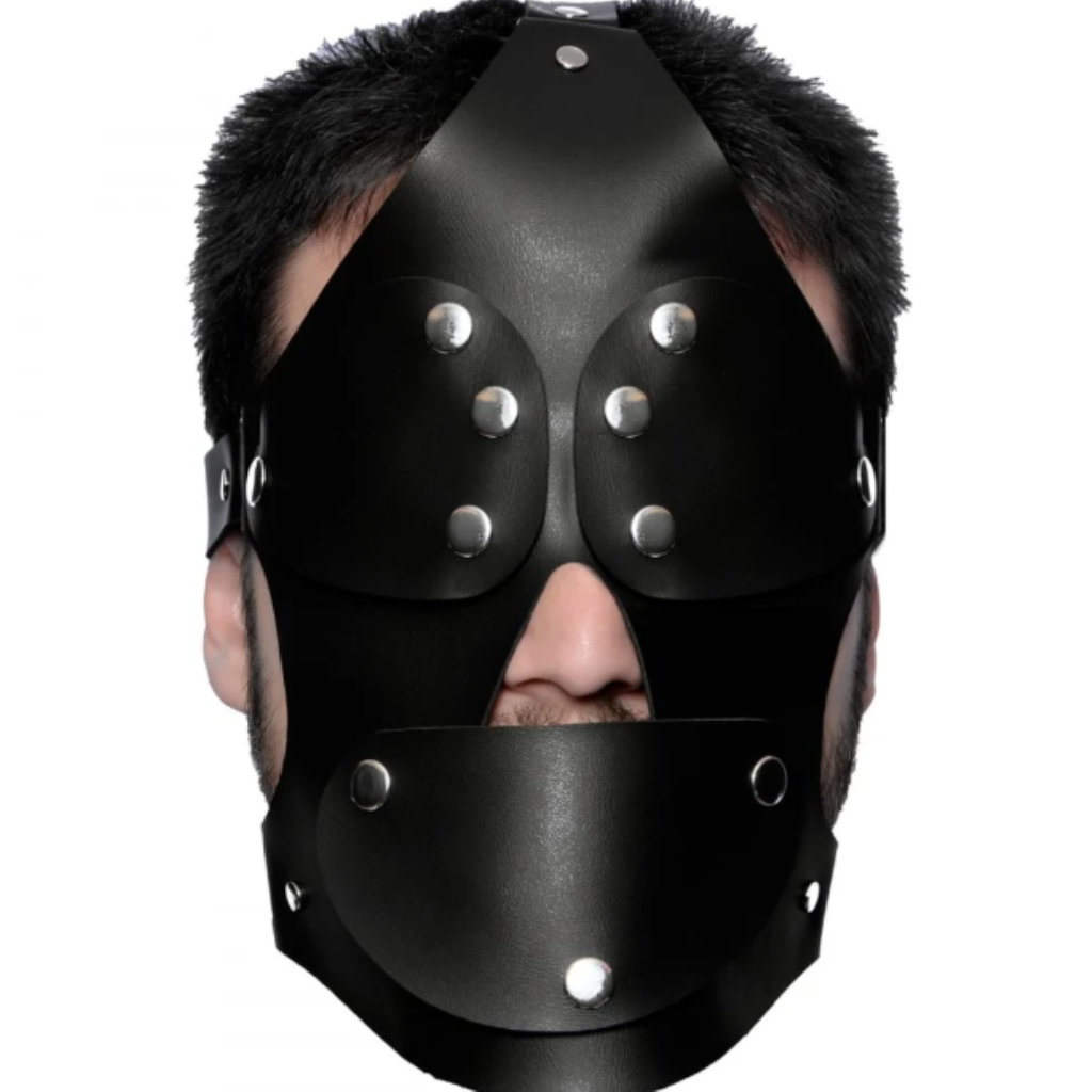 MÁSCARA CAPUZ  EM COURO SADO (DX864) PRETO - DOMINATRIXXX