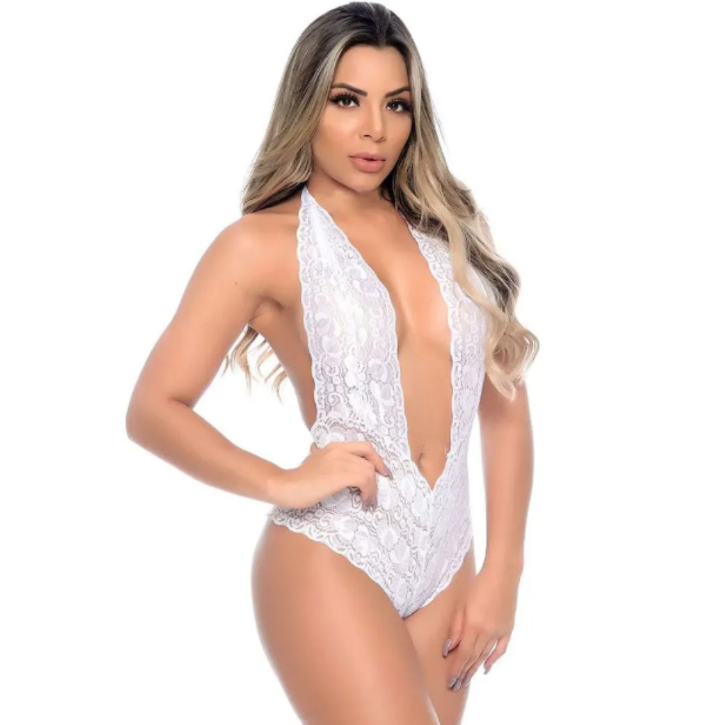 BODY CALEÇON BRANCO EM RENDA - HOT LOVE