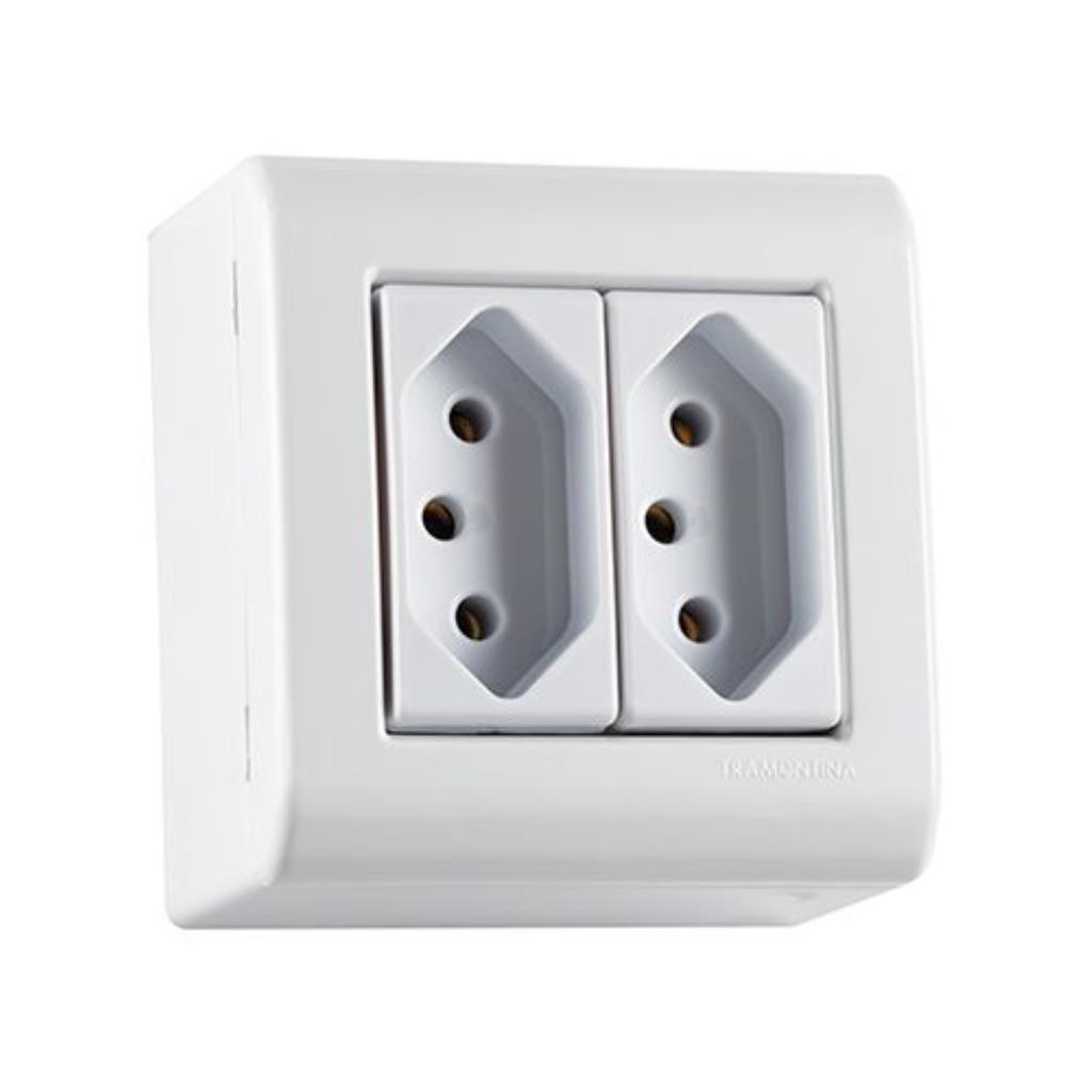 CAIXA DE SOBREPOR COM 2 TOMADAS 10A - BRANCA