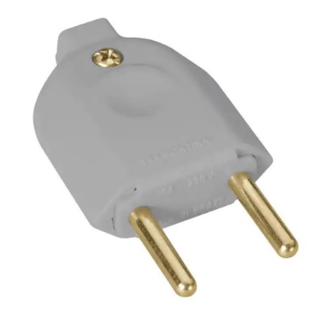 PLUGUE MACHO 2P 10A/250V CINZA 57401002