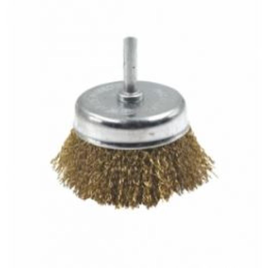 ESCOVA ACO TIPO COPO ACO LATONADO 75MM HASTE 1/4 - 6MM (BLISTER) VILA -