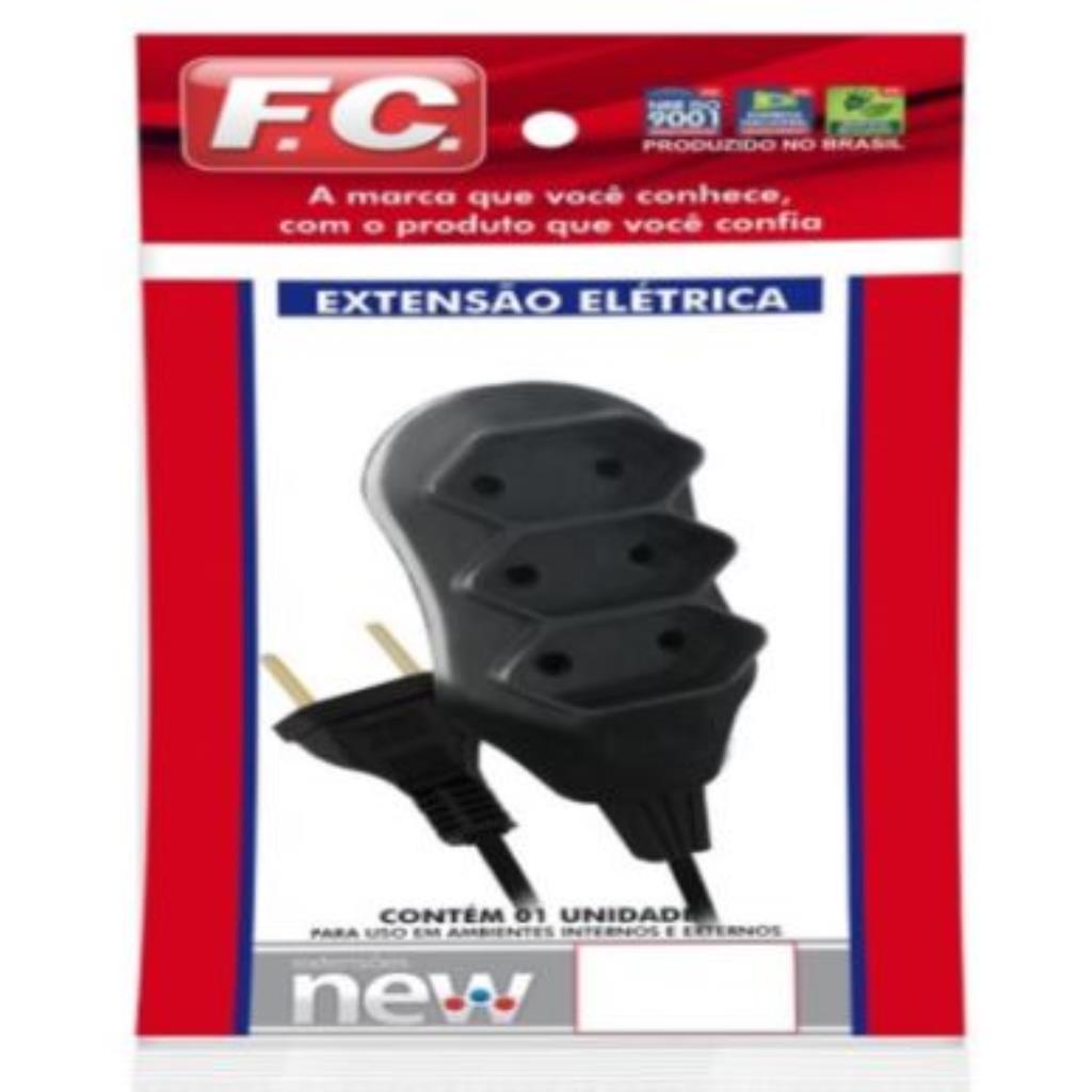 EXTENSAO 10M 2P 2X0,75MM CORDAO PARALELO 3 SAIDAS PRETA FC
