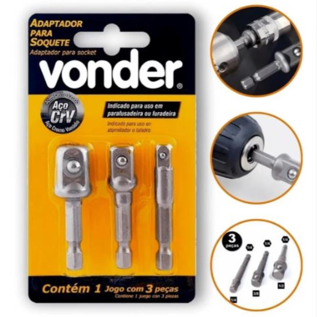 ADAPTADOR P/SOQUETES JG C/3PCS VONDER