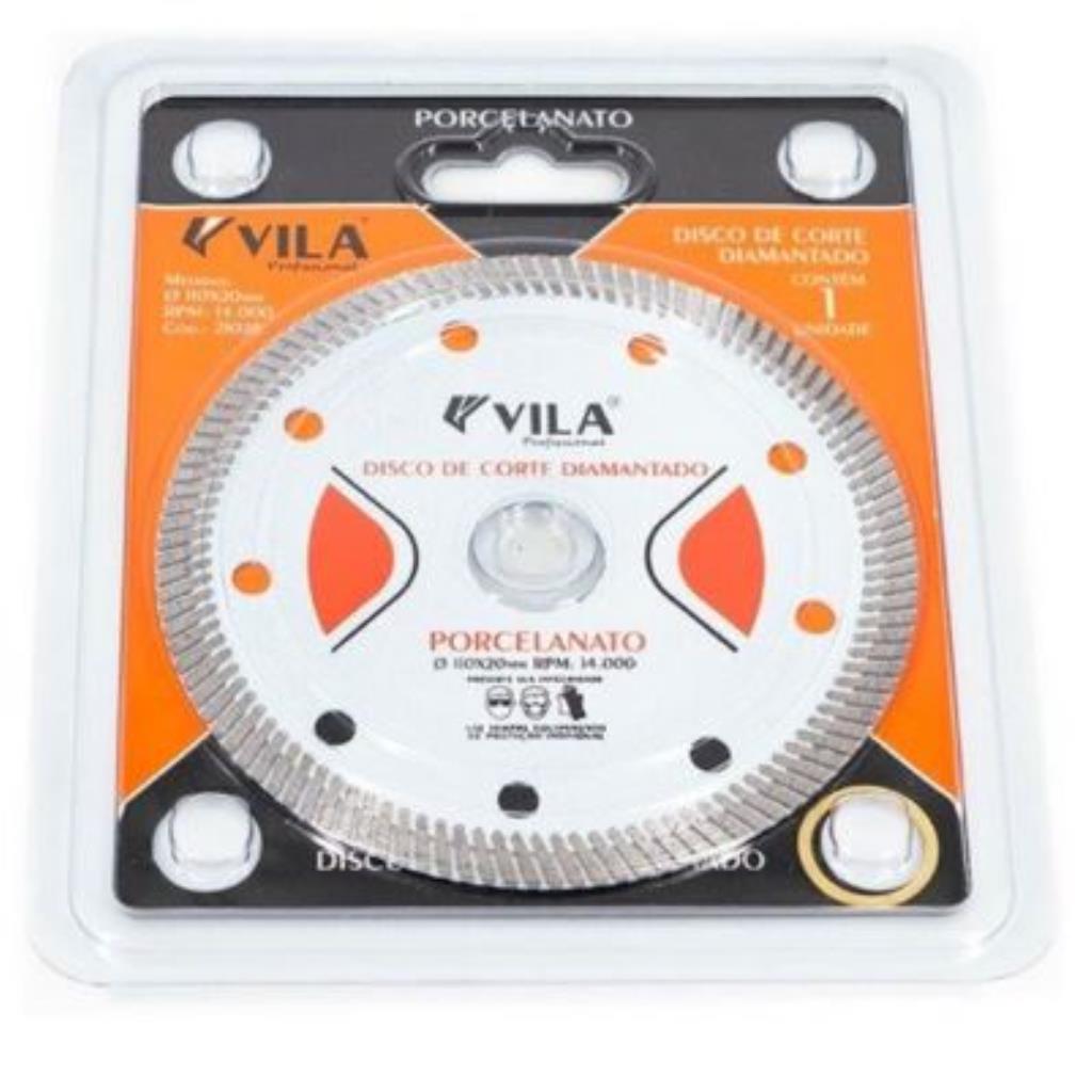 DISCO DIAMANTADO PROF 110MM 4.3/8 PORCELANATO SUPERFINO TURBO FURO 20MM BLISTER VILA -