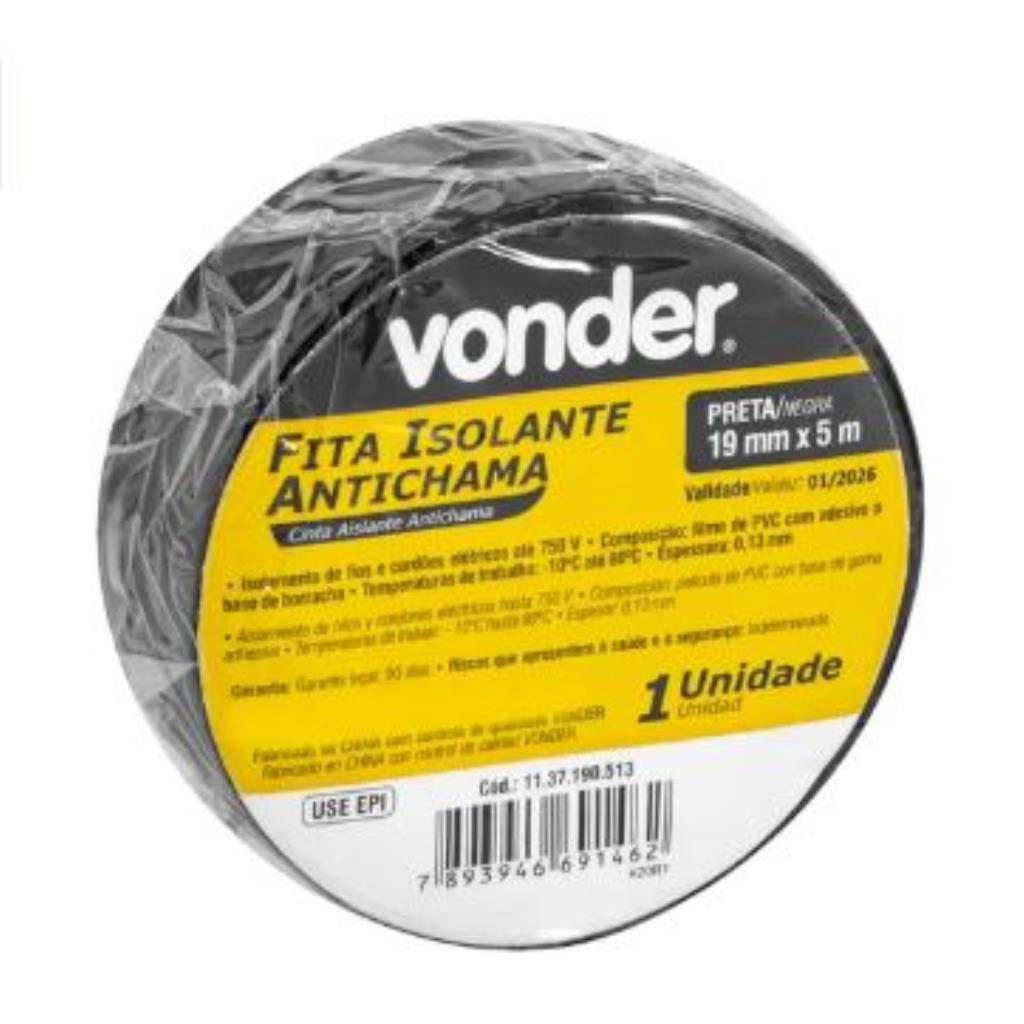 FITA ISOLANTE 19MMX05M PRETA VONDER