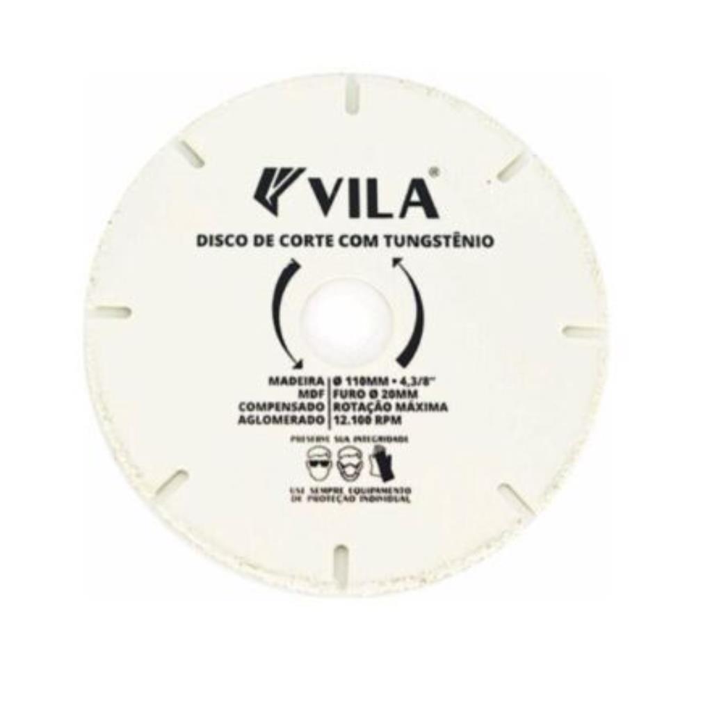 DISCO CORTE 110MM MADEIRA (TUNGSTENIO) 4.3/8 FURO 20MM VILA -