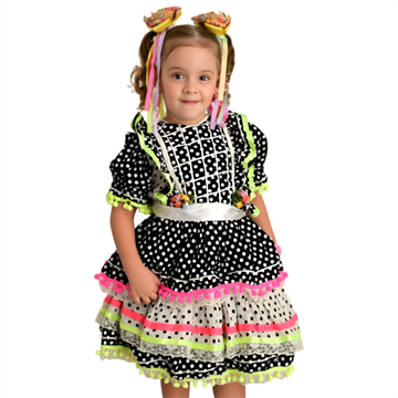 Vestido Junino Bolinha Neon Infantil