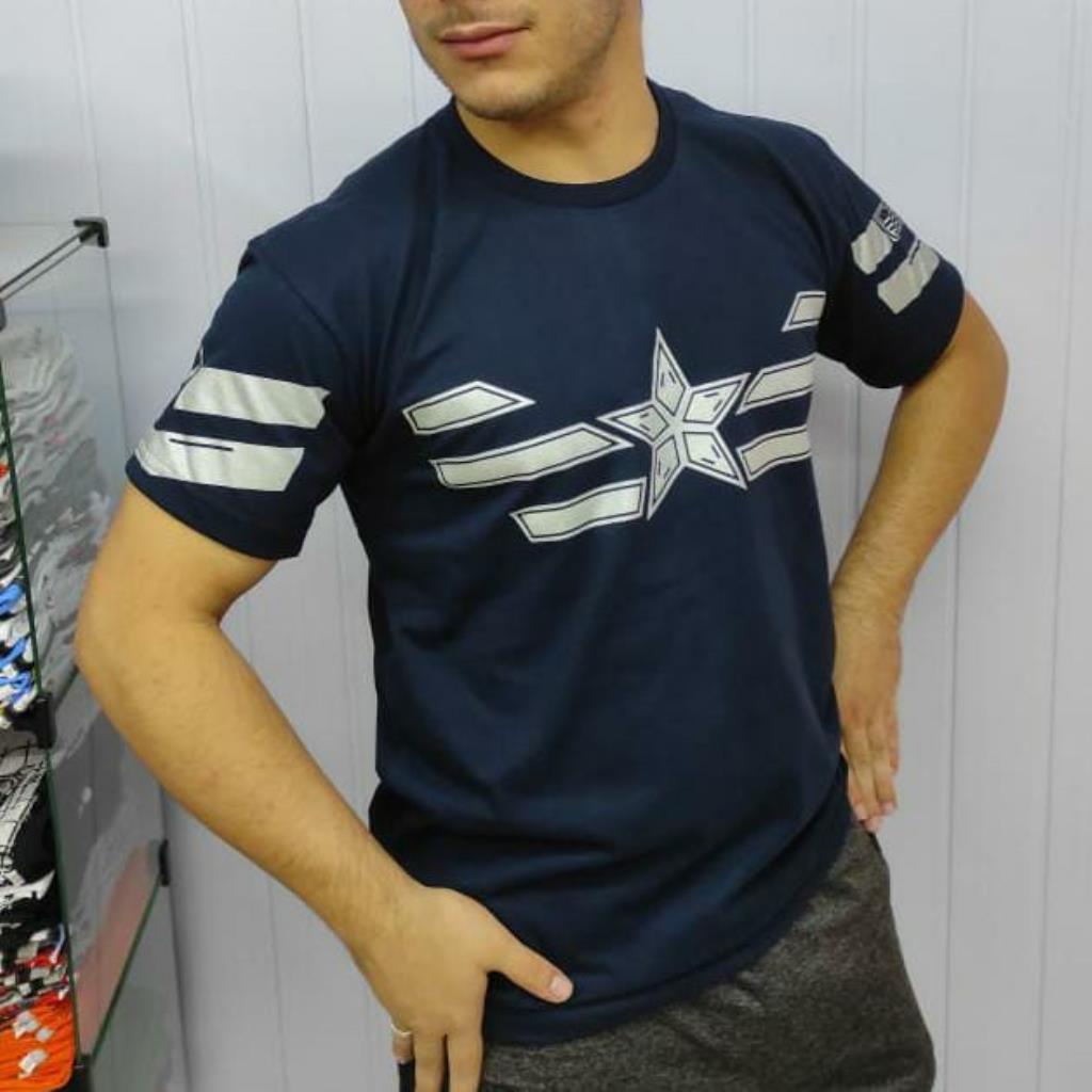 Camisa Capitão América (logo prata / azul marinho)