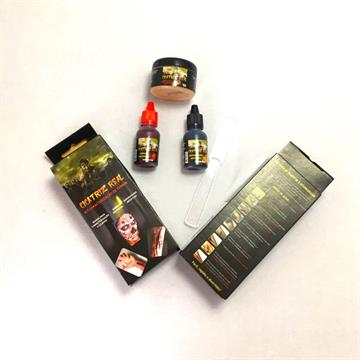 Kit maquiagem artística Halloween (massa cicatriz, sangue e queimadura artificiais)