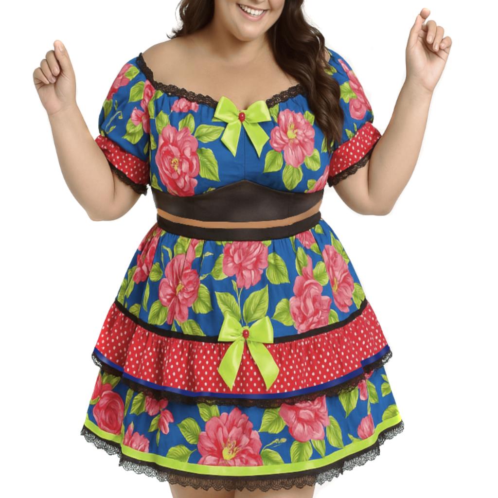 Conjunto Junino azul floral Flox