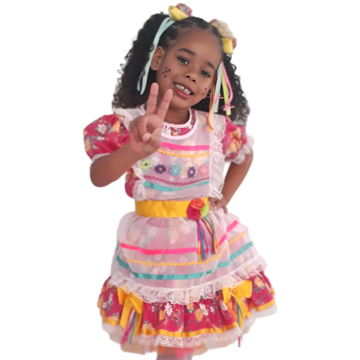 Vestido Junino Avental Rosa Floral (Tango)