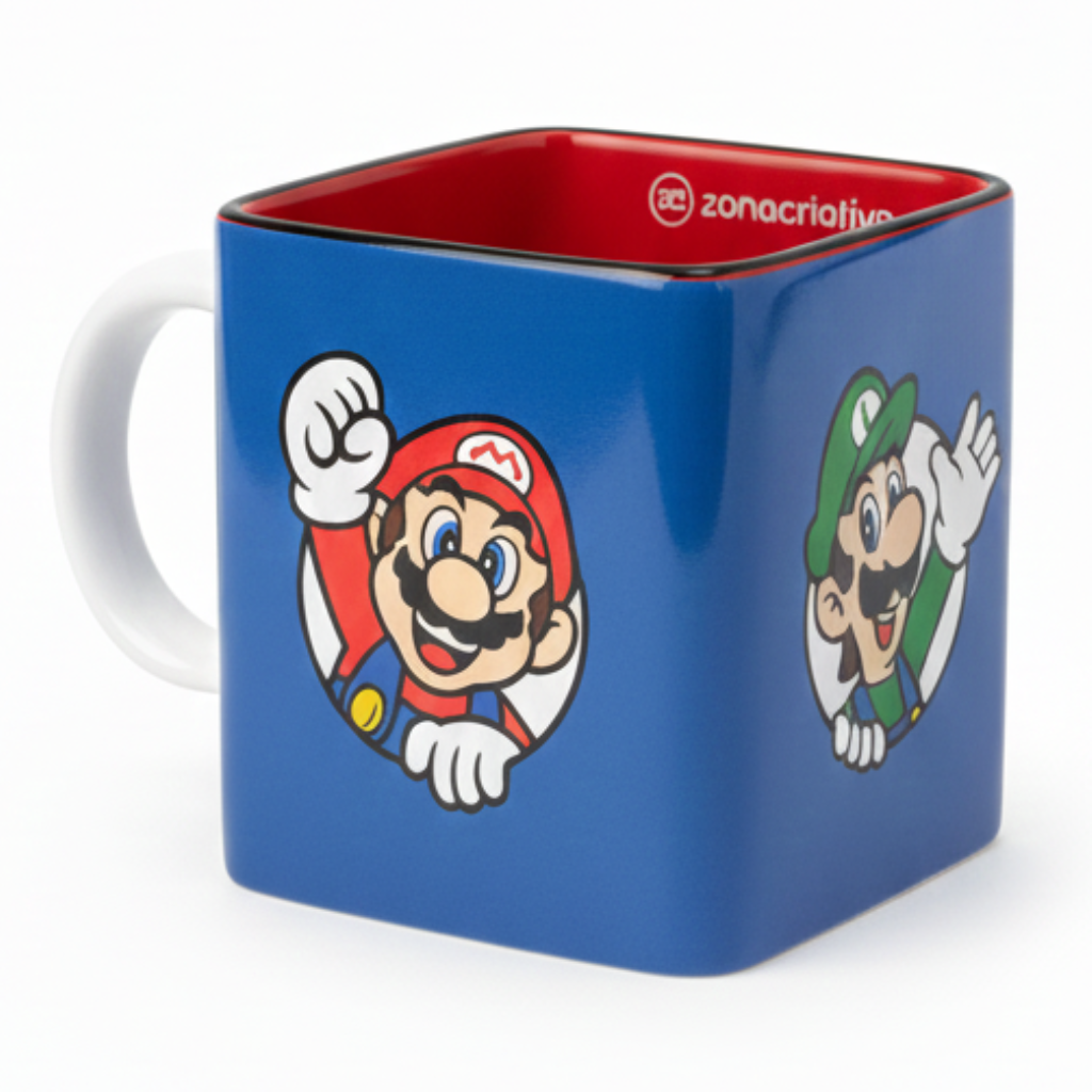 Caneca Cubo Mário e Luigi 300ml (Super Mário)