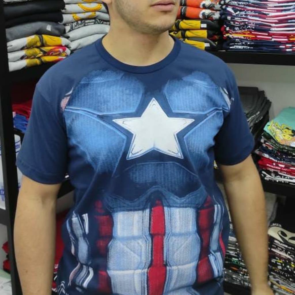 Camisa Capitão América (peitoral / azul marinho)