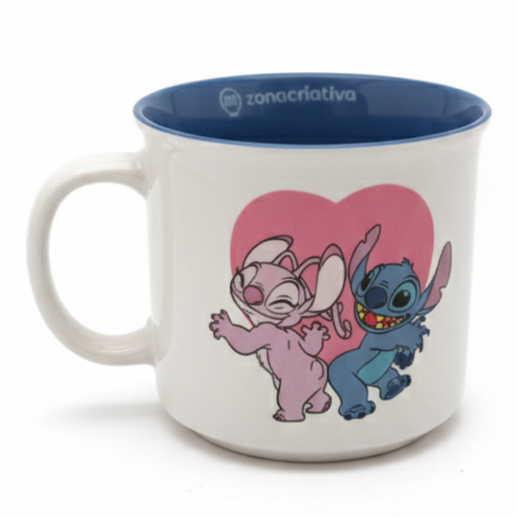 Caneca Tom Stitch e Angel Namorados Disney 350ml
