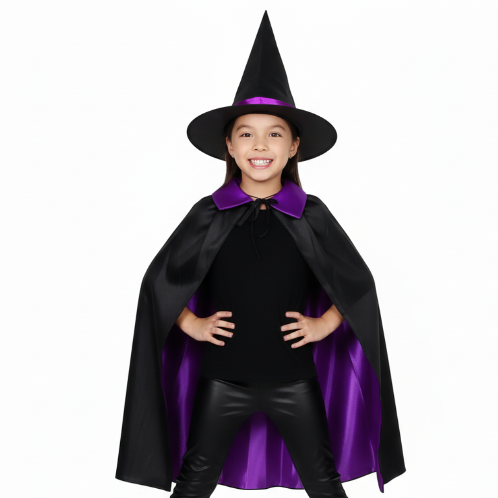Kit Capa + Chapéu de Bruxa Infantil