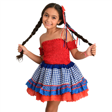 Conjunto Junino Charmosinha (saia xadrez azul e branca)