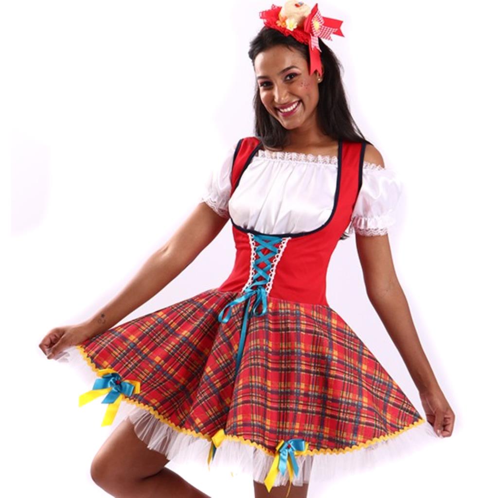 Vestido Junino Carmy vermelho plus