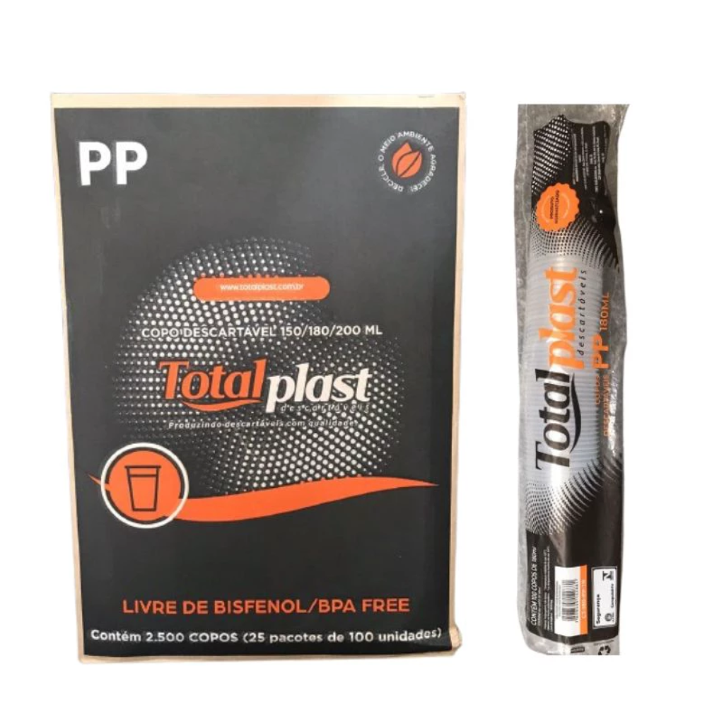 CAIXA COPO PP TR 180ML TOTALPLAST  COM 25 PACOTES COM 100 UNIDADES