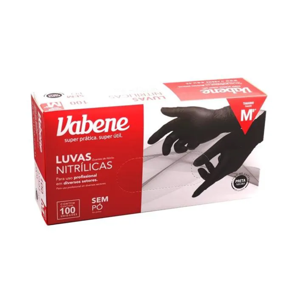 LUVA NITRÍLICA  INDUSTRIAL PRETA TAM M  VABENE C/100