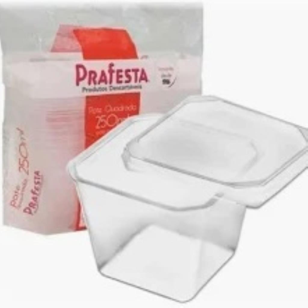 POTE QUADRADO C/ TAMPA 250ML  PRAFESTA 20UND