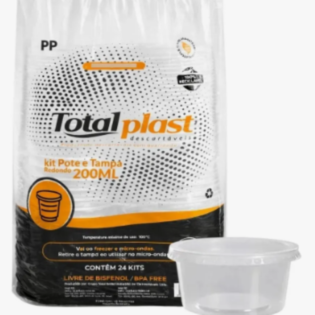 POTE PP REDONDO COM TAMPA 200ML TOTALPLAST C/24
