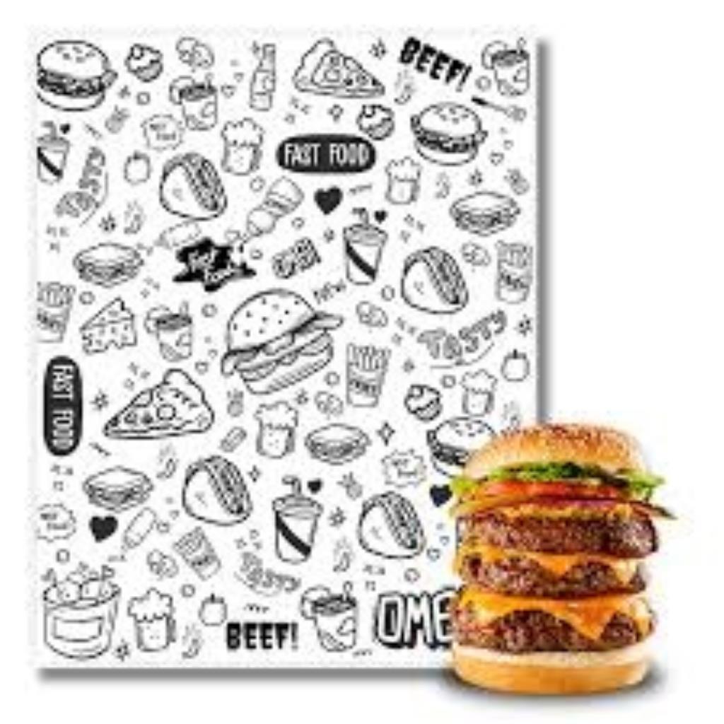 PAPEL ACOPLADO LANCHE 30X38 FAST FOOD JUSTINO C/340 UNID