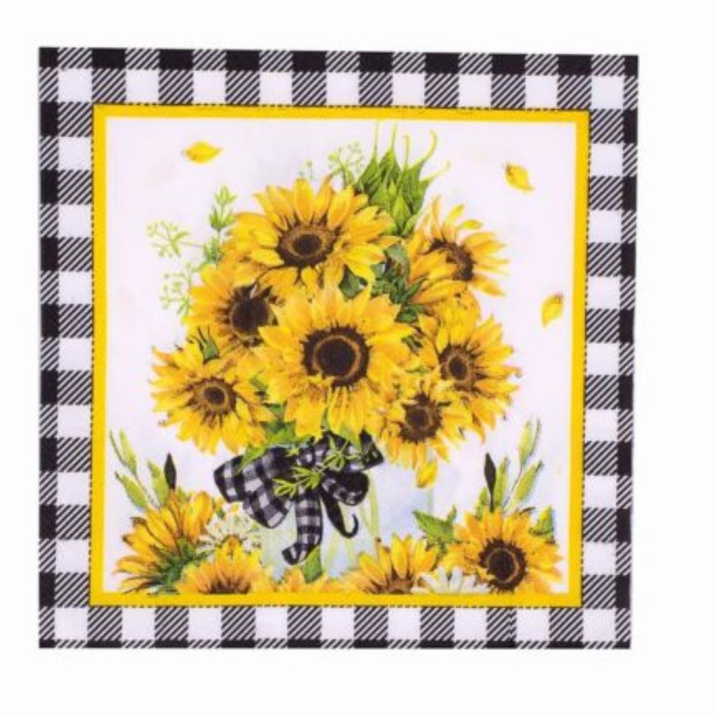 Guardanapo decoupage 33 x 33 Flores Girassol  com 2 peças