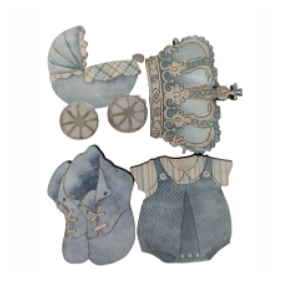 Aplique em Papel e MDF - Kit Bebe Azul 156