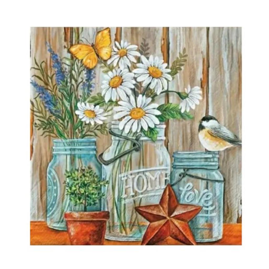 Guardanapo decoupage 33 x 33 FLORES EM JARROS com 2 peças