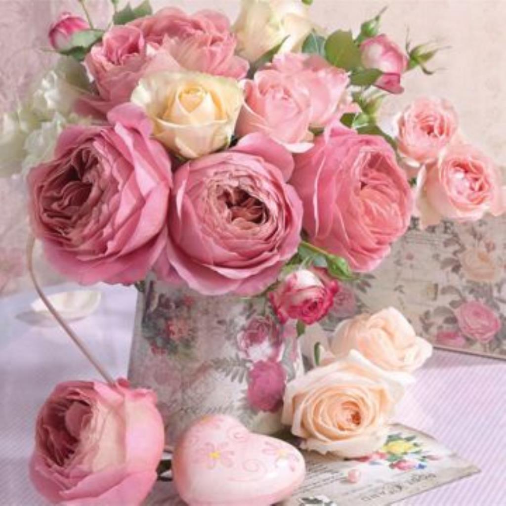 Guardanapo decoupage 33 x 33 " rosas  " com 2 peças
