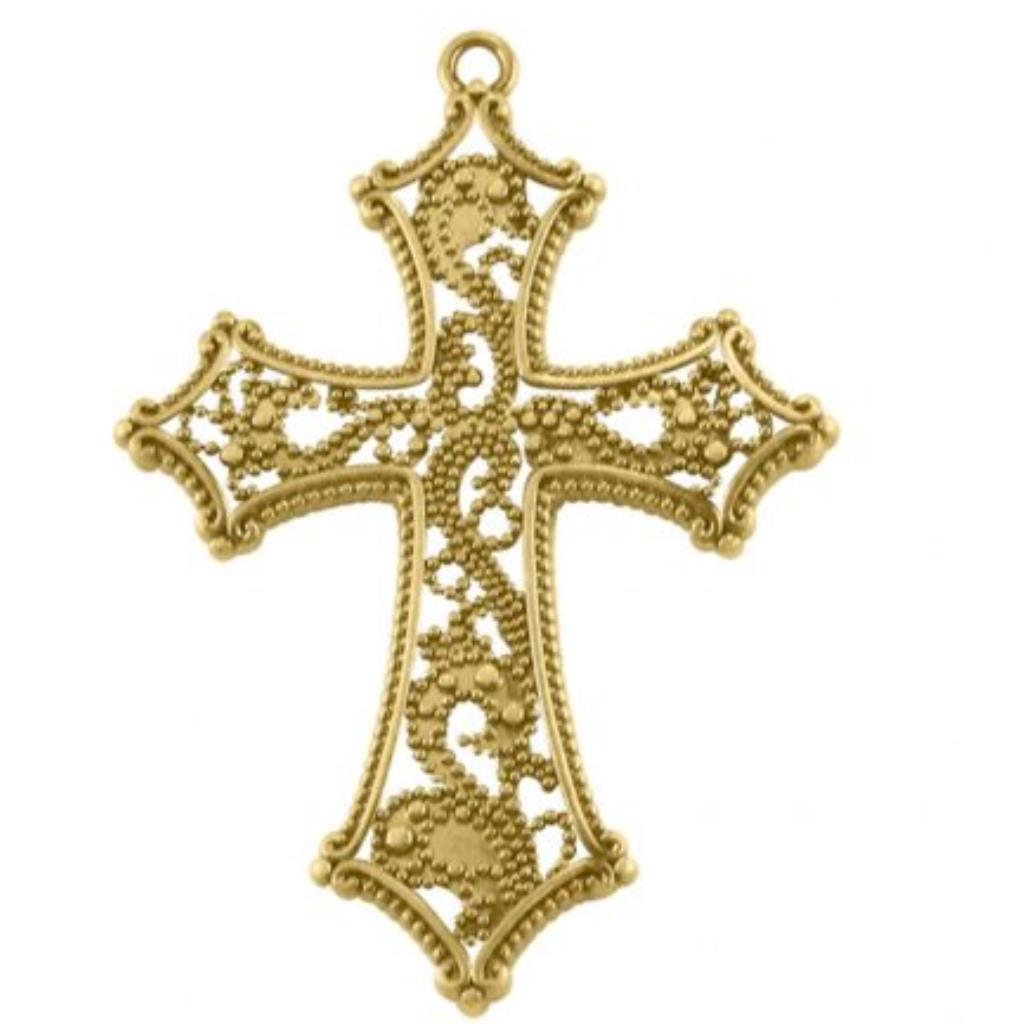 Pingente Cruz Arabescada Ouro 55mm
