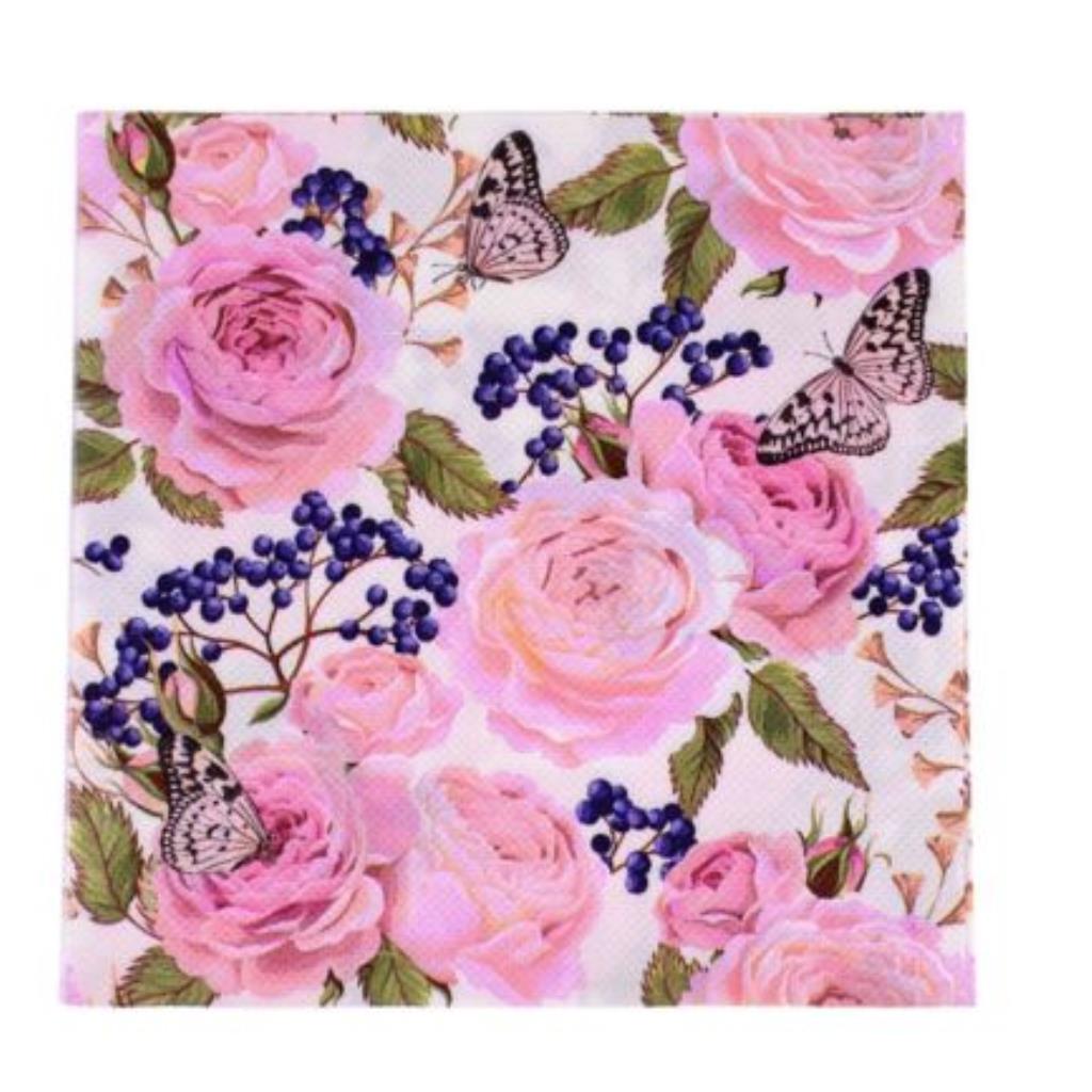 Guardanapo decoupage 33 x 33 rosas  com 2 peças