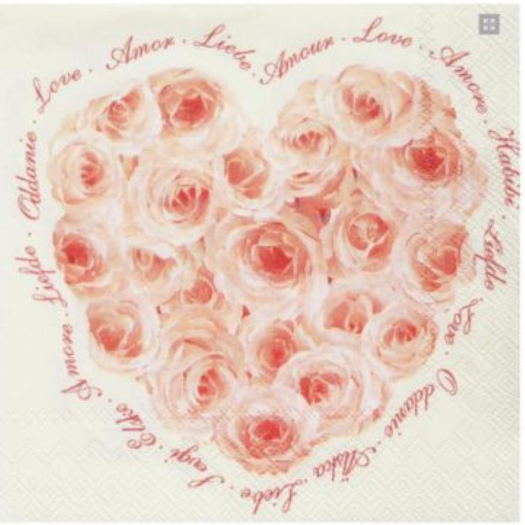 Guardanapo decoupage 33 x 33 " Heart of Roses" com 2 peças