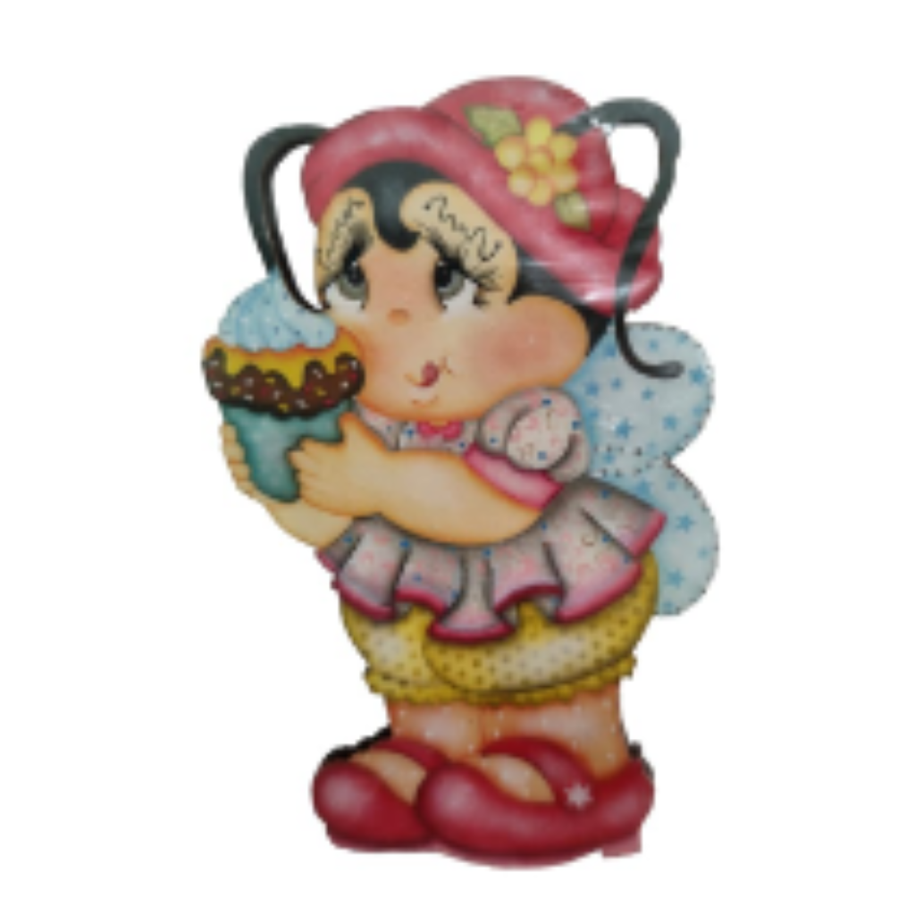 Aplique em Papel e MDF - Joaninha com Cupcake