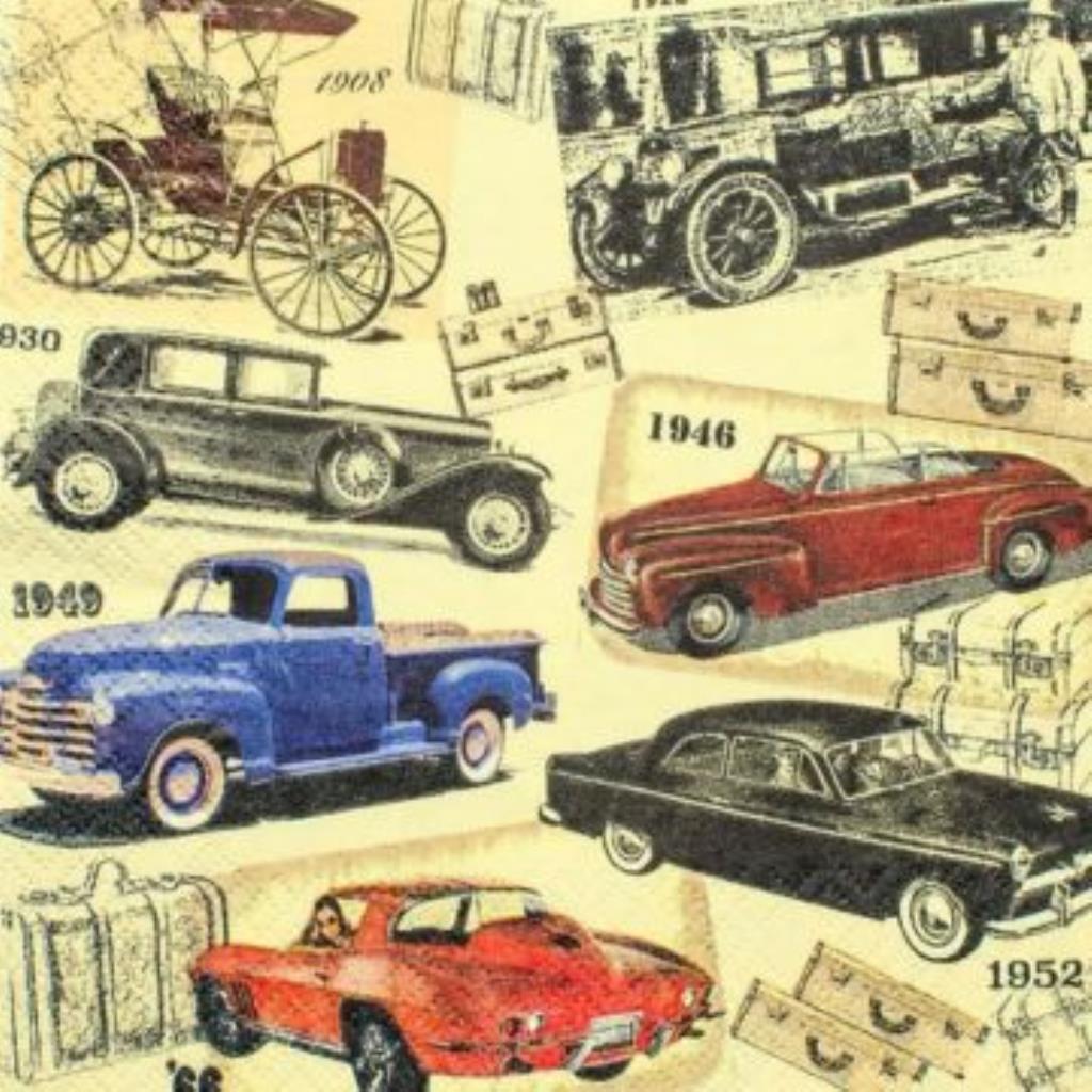 Guardanapo decoupage 33 x 33 " Carros Vintage " com 2 peças
