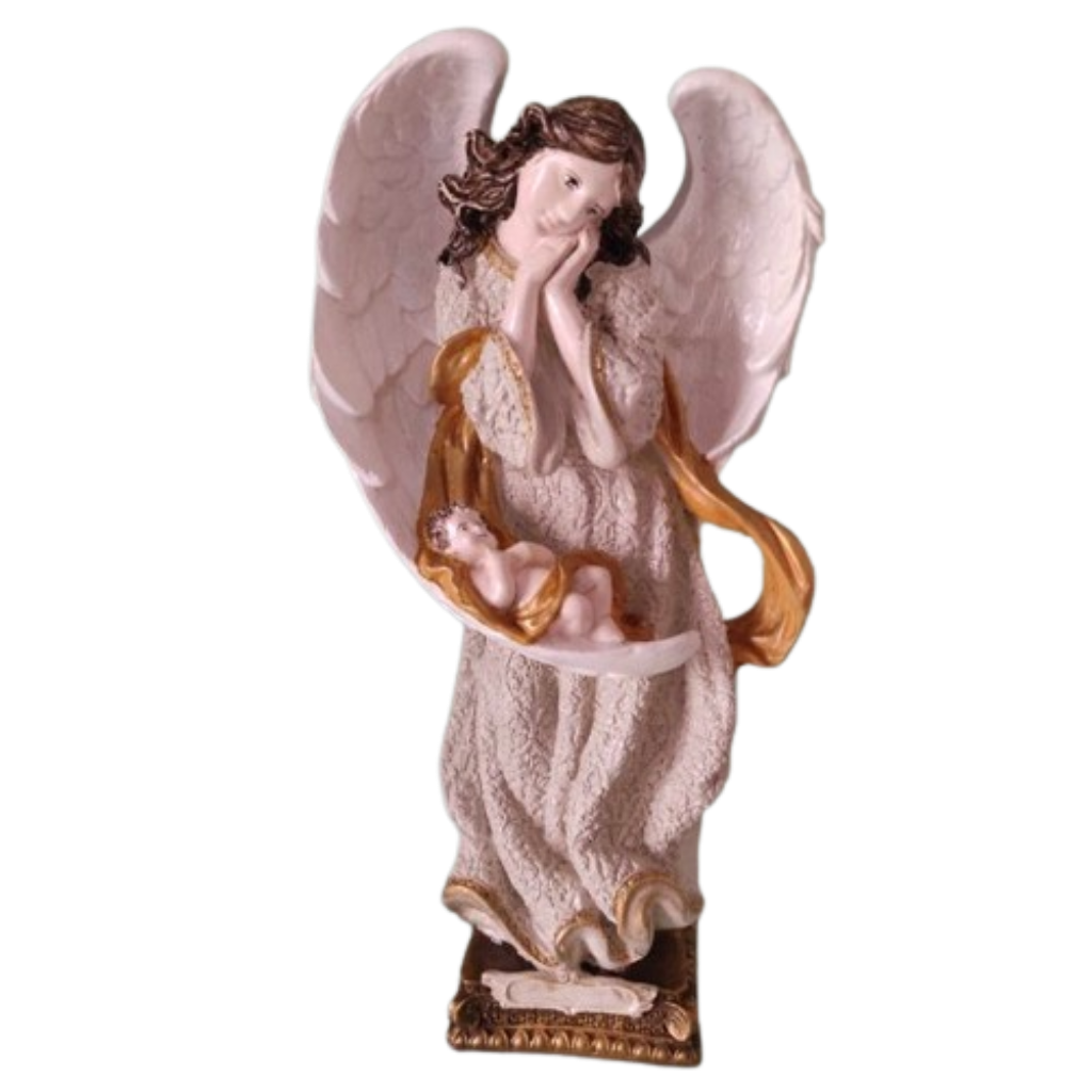 Imagem Sacra Santo Anjo da Guarda com Bebê na Asa em Gesso