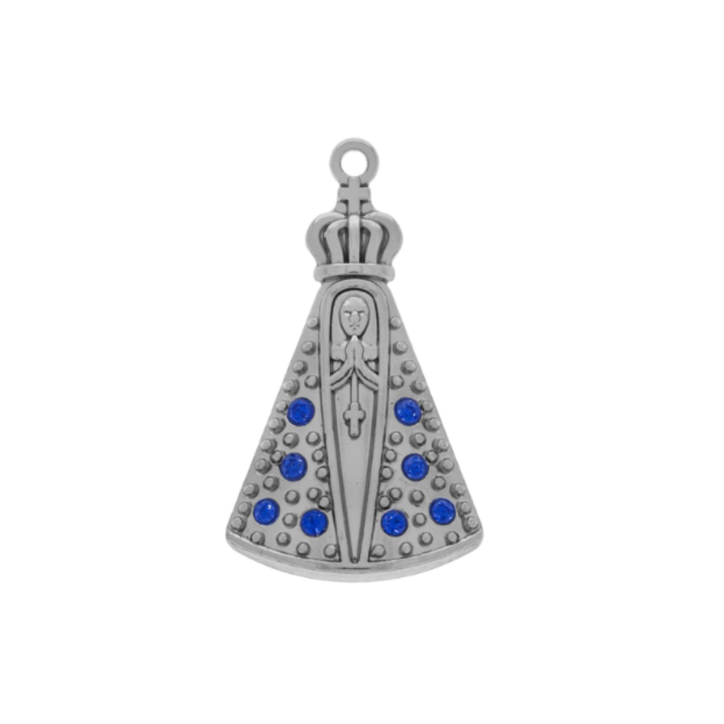 Pingente Nossa Senhora Aparecida Níquel com Strass 40mm