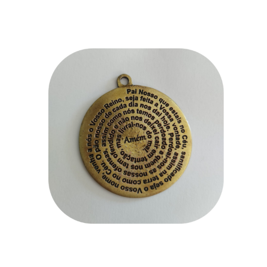 Pingente Medalha Pai Nosso Ouro Velho 47mm